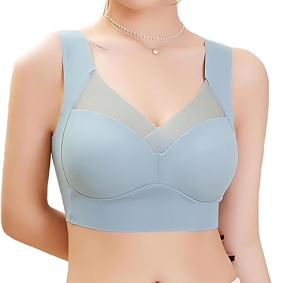 GLAMORAS Women’s Seamless Mesh Lace Bra – Nylon Spandex, Wirefree, Comfortable Padded Push Up, Sexy Back Smoothing